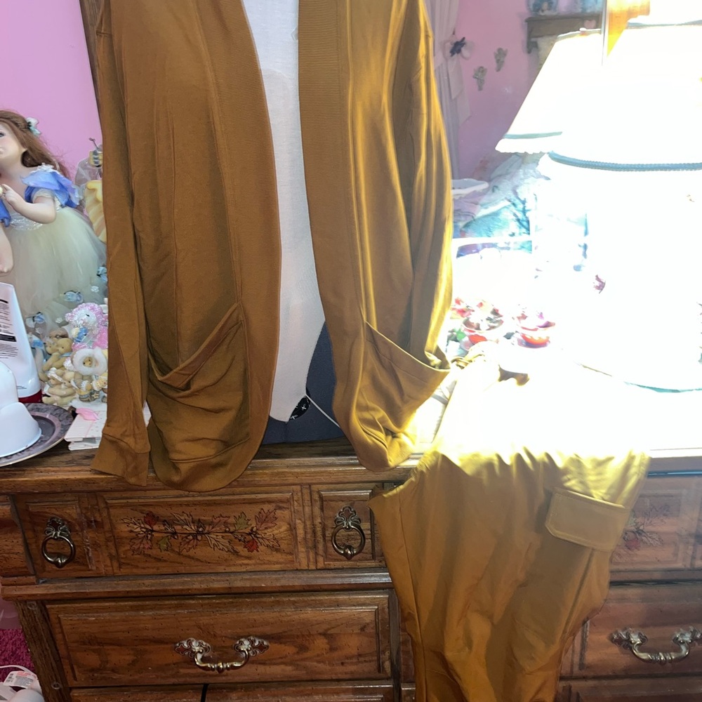 Rust Colored Open Front Cardigan with Matching Cargo Pants